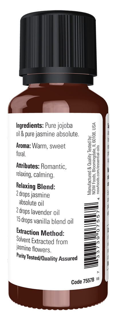 NOW Essential Oils, Jasmine Absolute Oil Blend with Jojoba, 1 fl. oz
