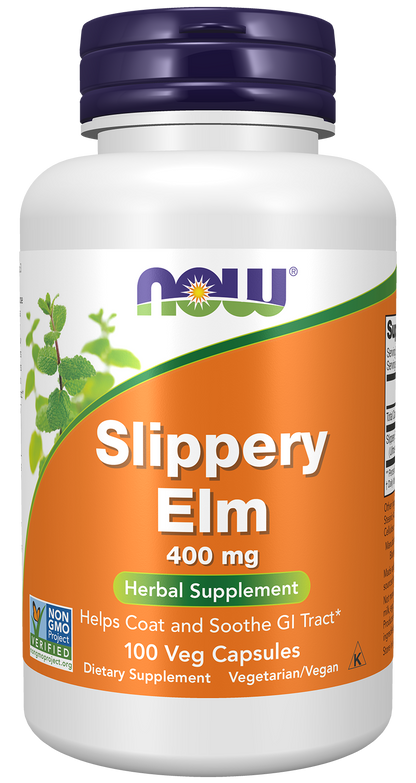 NOW Supplements, Slippery Elm 400 mg, Herbal Supplement, 100 Veg Caps