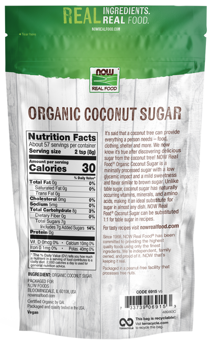 NOW Foods, Organic Coconut Sugar, Alternative to Table Sugar, 16 oz