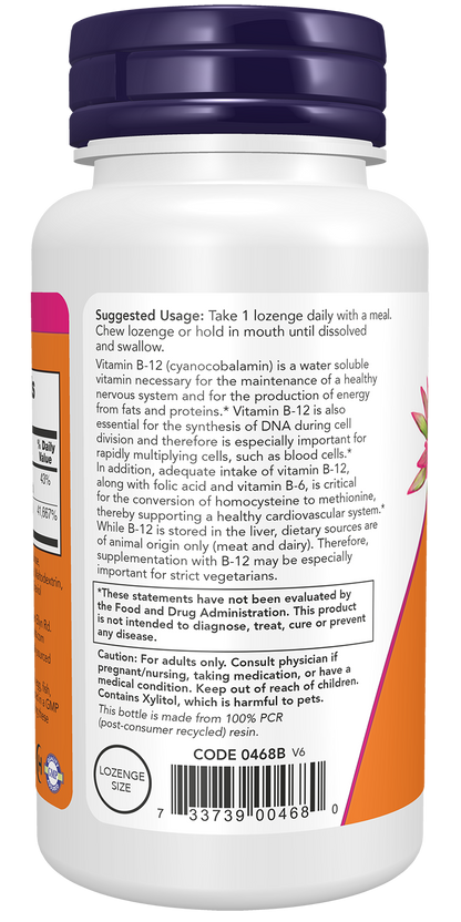 NOW Supplements, Vitamin B-12 1,000 mcg w Folic Acid, 250 Chewable Lozenges