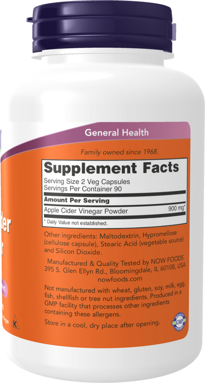 NOW Supplements, Apple Cider Vinegar 450 mg, 180 Veg Caps