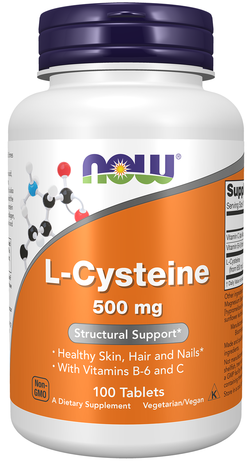 NOW Supplements, L-Cysteine 500 mg with Vitamins B-6 and C, 100 Tabs