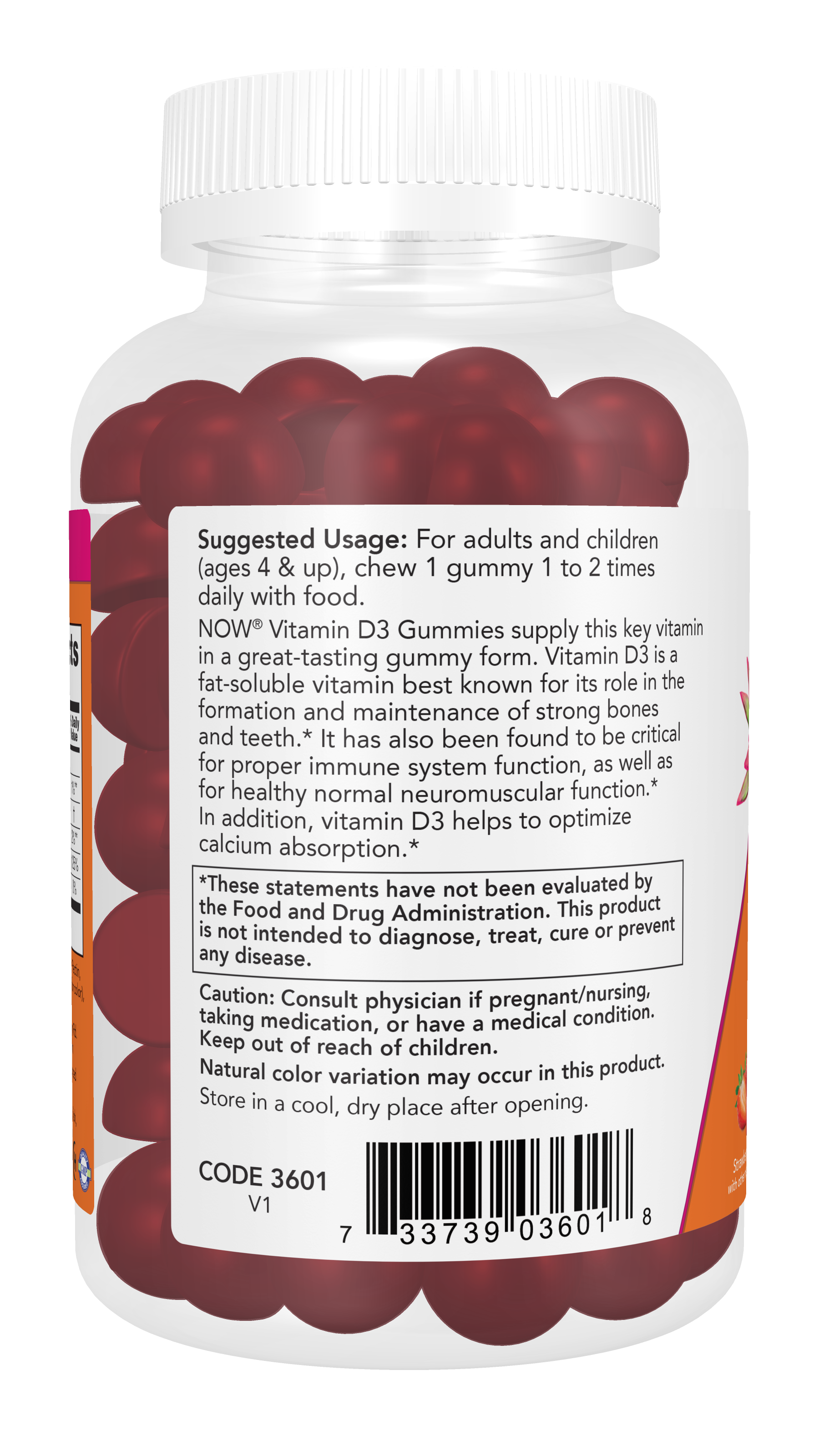 NOW Supplements, Vitamin D3 Gummies, Bone and Immune Health*, 90 Gummies