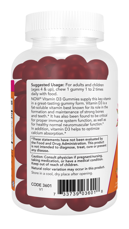 NOW Supplements, Vitamin D3 Gummies, Bone and Immune Health*, 90 Gummies