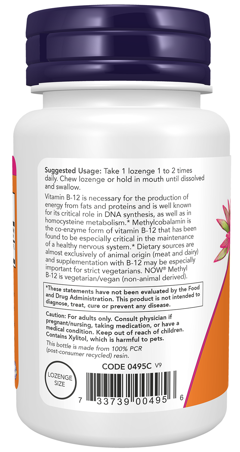 NOW Supplements, Methyl B-12 1000 mcg, Nervous System Health*, 100 Lozenges