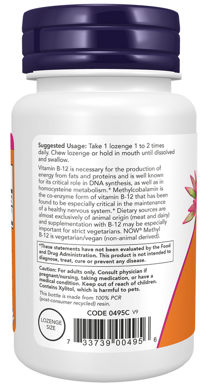 NOW Supplements, Methyl B-12 1000 mcg, Nervous System Health*, 100 Lozenges