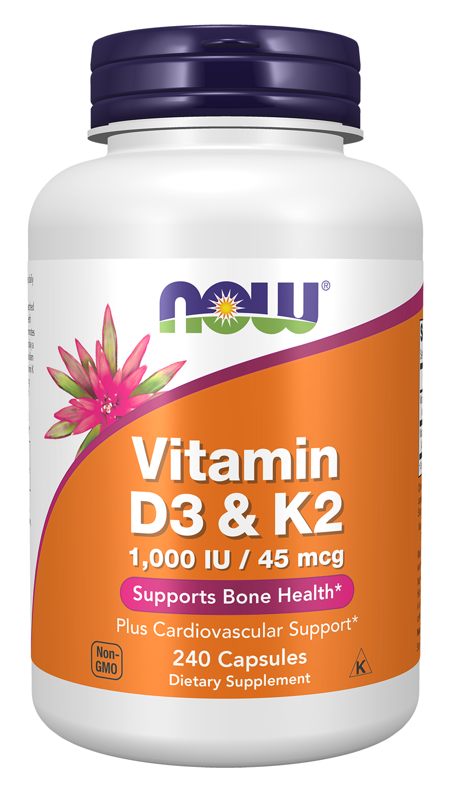 NOW Supplements, Vitamin D3 & K2, 1,000 IU/45 mcg, Plus Cardiovascular Support*, Supports Bone Health*, 240 Veg Capsules