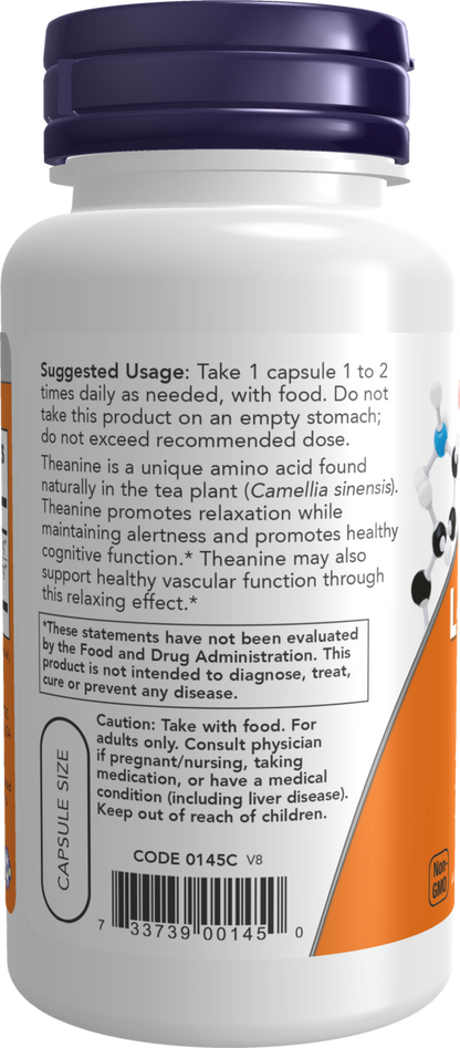 NOW Supplements, L-Theanine 100 mg with Decaf Green Tea, 90 Veg Caps
