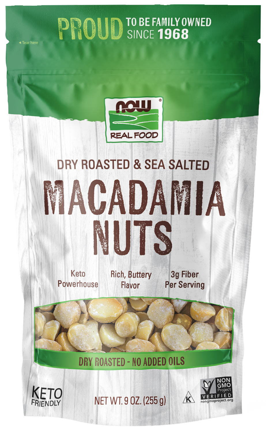 NOW Foods, Macadamia Nuts, Dry Roasted, Sea Salted, Source of Fiber, 9 oz