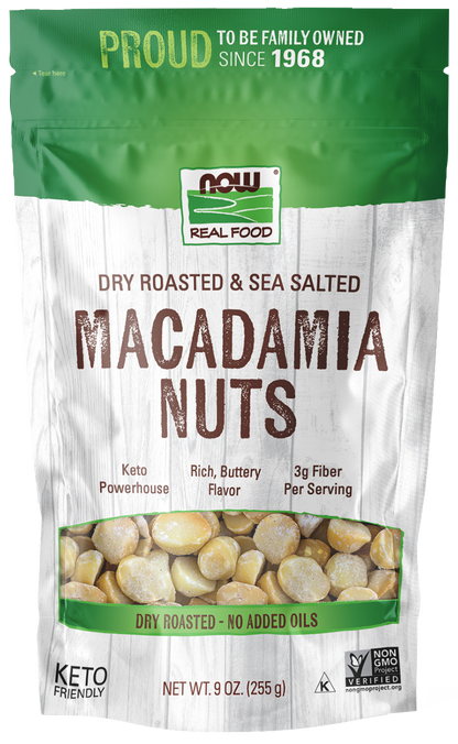 NOW Foods, Macadamia Nuts, Dry Roasted, Sea Salted, Source of Fiber, 9 oz