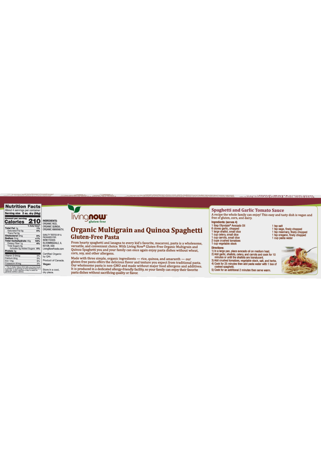 NOW Foods, Organic Quinoa Spaghetti, Gluten-Free, Quinoa Rice Pasta, 8 oz