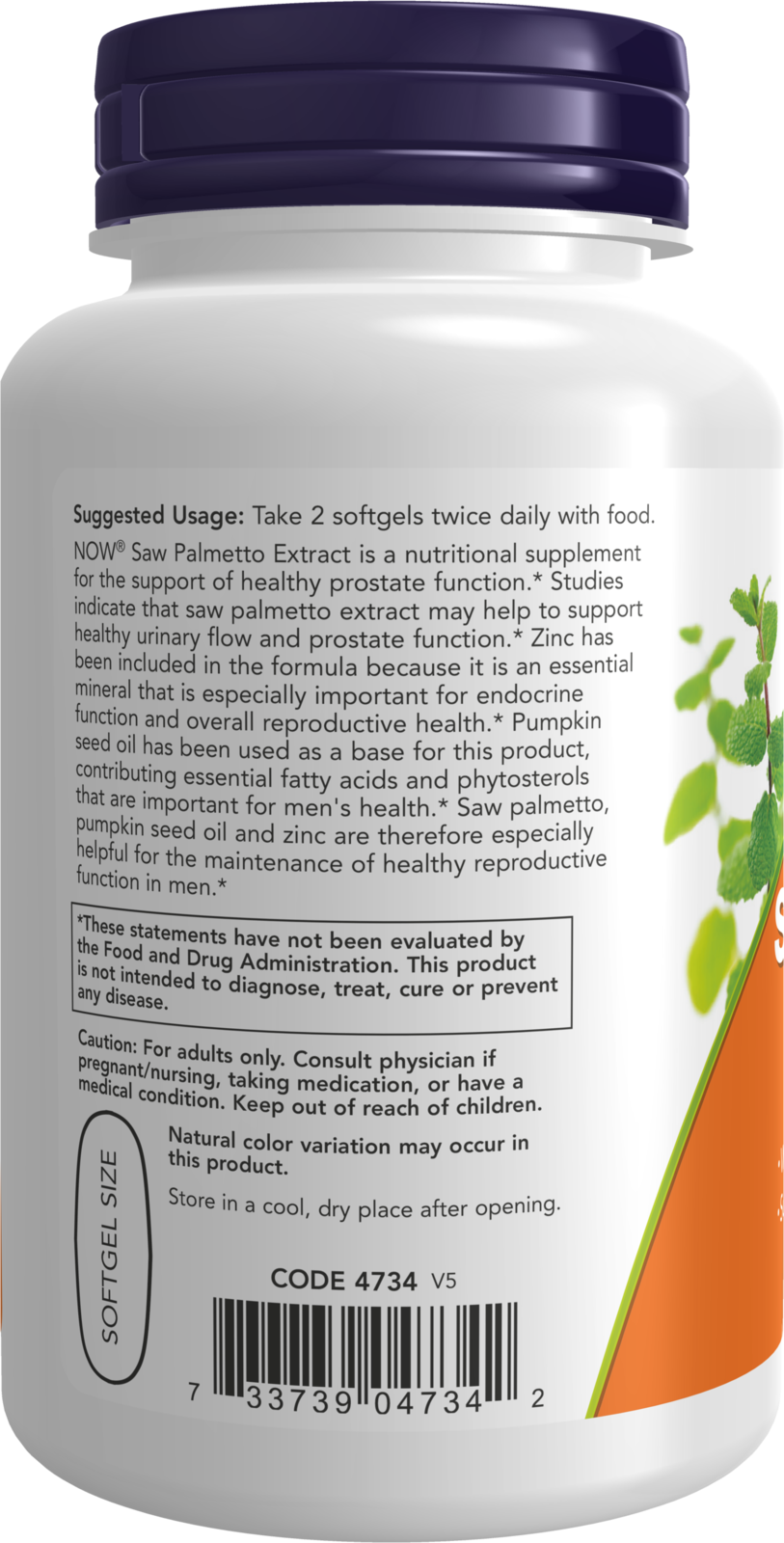 NOW Supplements, Saw Palmetto Extract, Pumpkin Seed Oil, Zinc, 90 Softgels