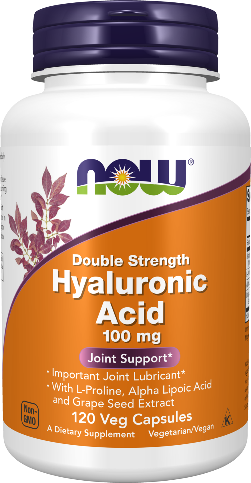 NOW Supplements, Hyaluronic Acid 100 mg, Double Strength, 120 Veg Caps