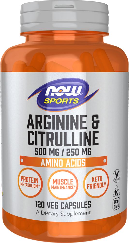 NOW Sports, Arginine & Citrulline 500 mg/ 250 mg, Amino Acids, 120 Veg Caps