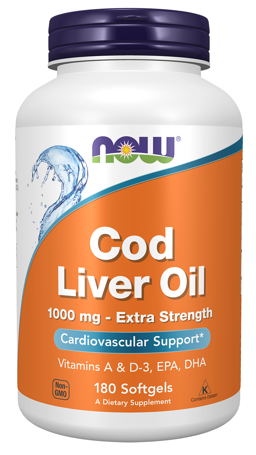 NOW Supplements, Cod Liver Oil 1,000 mg, EPA, DHA, 180 Softgels