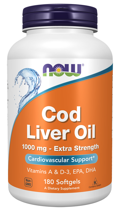 NOW Supplements, Cod Liver Oil 1,000 mg, EPA, DHA, 180 Softgels