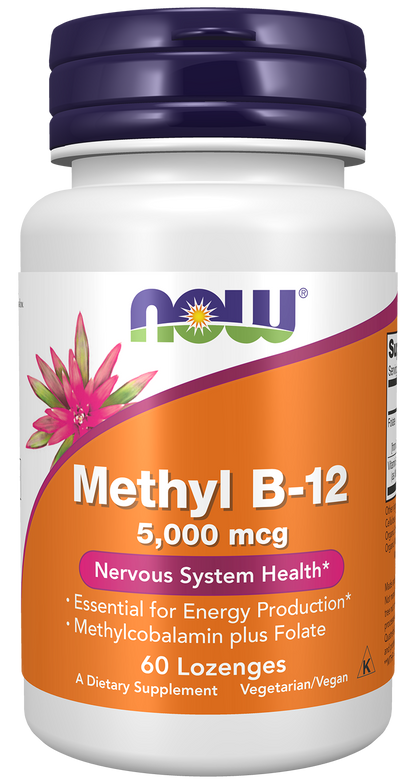 NOW Supplements, Methyl B-12 5000 mcg, Nervous System Health*, 60 Lozenges