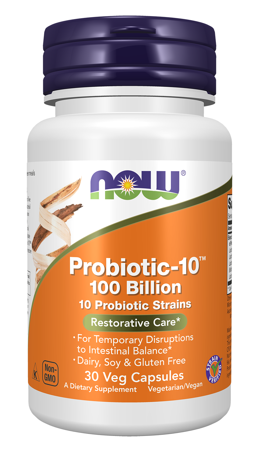 NOW Supplements, Probiotic-10™, 100 Billion, with 10 Strains, 30 Veg Caps
