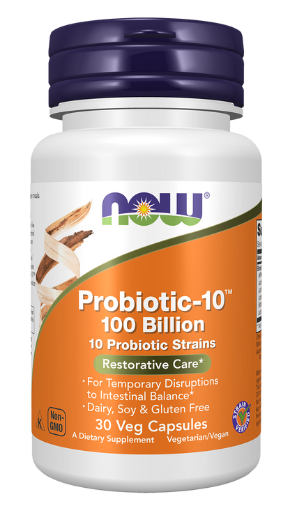 NOW Supplements, Probiotic-10™, 100 Billion, with 10 Strains, 30 Veg Caps