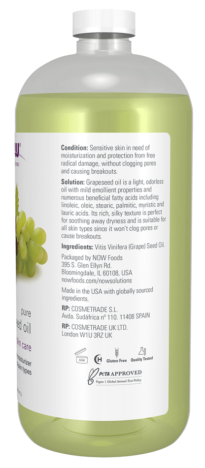 NOW Solutions, Grapeseed Oil, Sensitive Skin & All Skin Types, 32 fl. oz