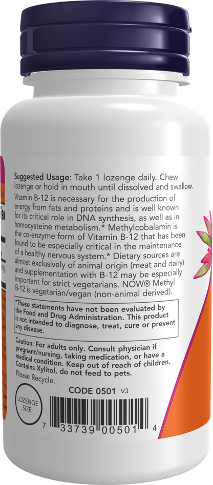 NOW Supplements, Methyl B-12 10000 mcg, Nervous System Health*, 60 Lozenges