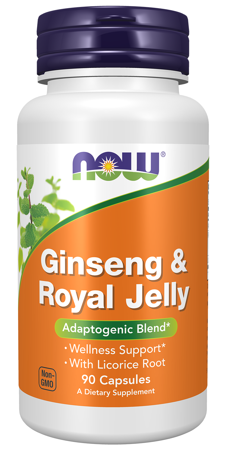 NOW Supplements, Ginseng & Royal Jelly with Licorice Root, Adaptogenic Blend*, 90 Capsules