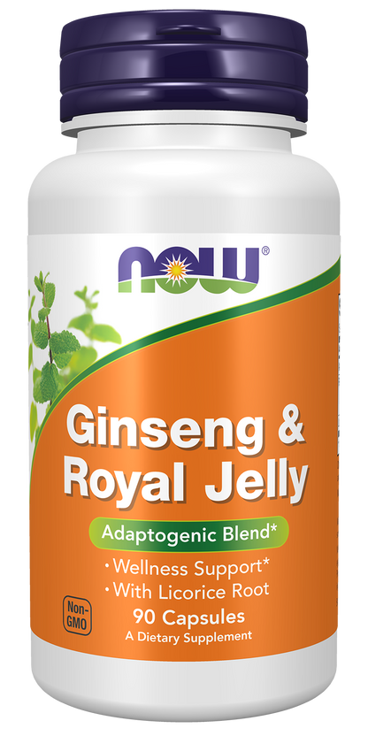 NOW Supplements, Ginseng & Royal Jelly with Licorice Root, Adaptogenic Blend*, 90 Capsules