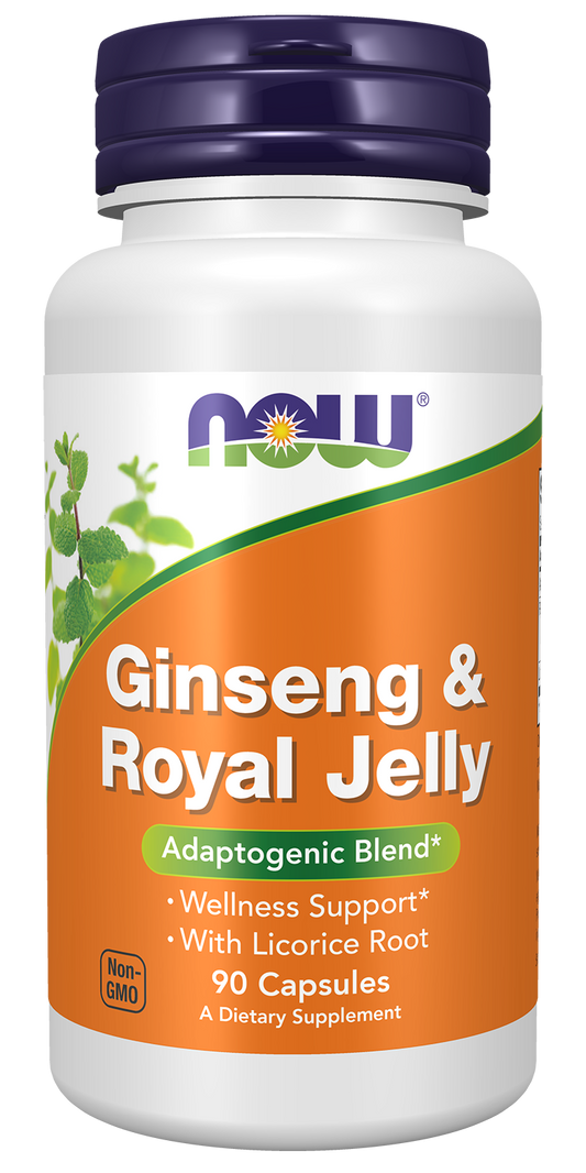 NOW Supplements, Ginseng & Royal Jelly with Licorice Root, Adaptogenic Blend*, 90 Capsules