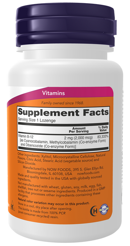 NOW Supplements, B-12 2,000 mcg, Energy Production*, 100 Lozenges
