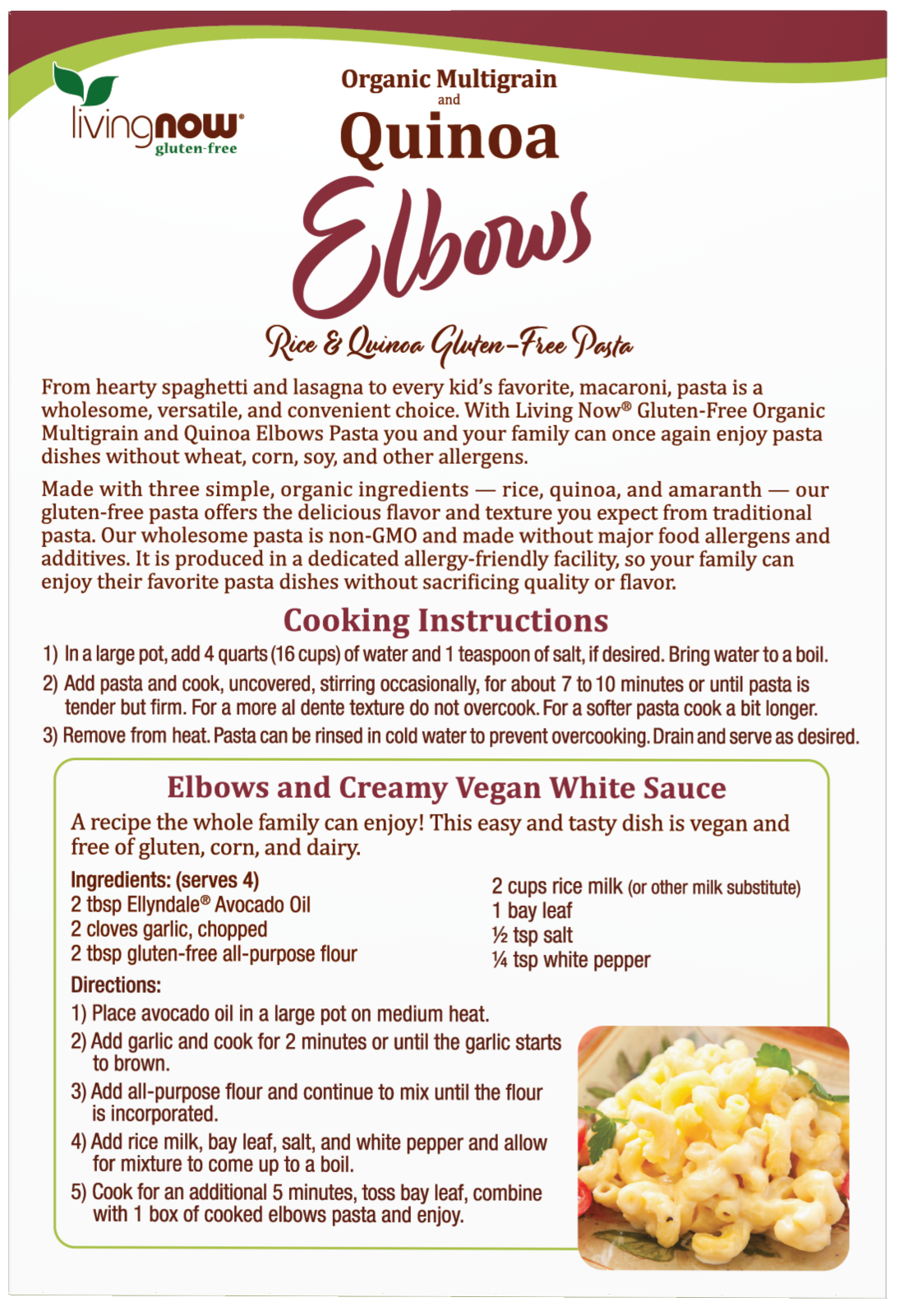 NOW Foods, Organic Quinoa Macaroni, Gluten-Free, Elbow Pasta, 8 oz