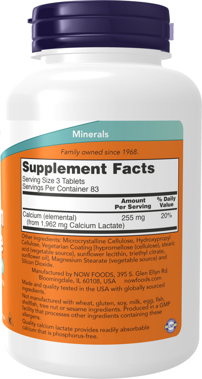 NOW Supplements, Calcium Lactate, Supports Bone Health*, 250 Tabs