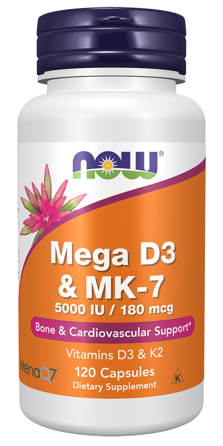 NOW Supplements, Mega D-3 & MK-7, 5000 IU / 180 mcg, 120 Caps