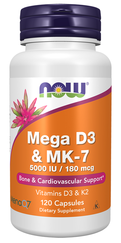 NOW Supplements, Mega D-3 & MK-7, 5000 IU / 180 mcg, 120 Caps