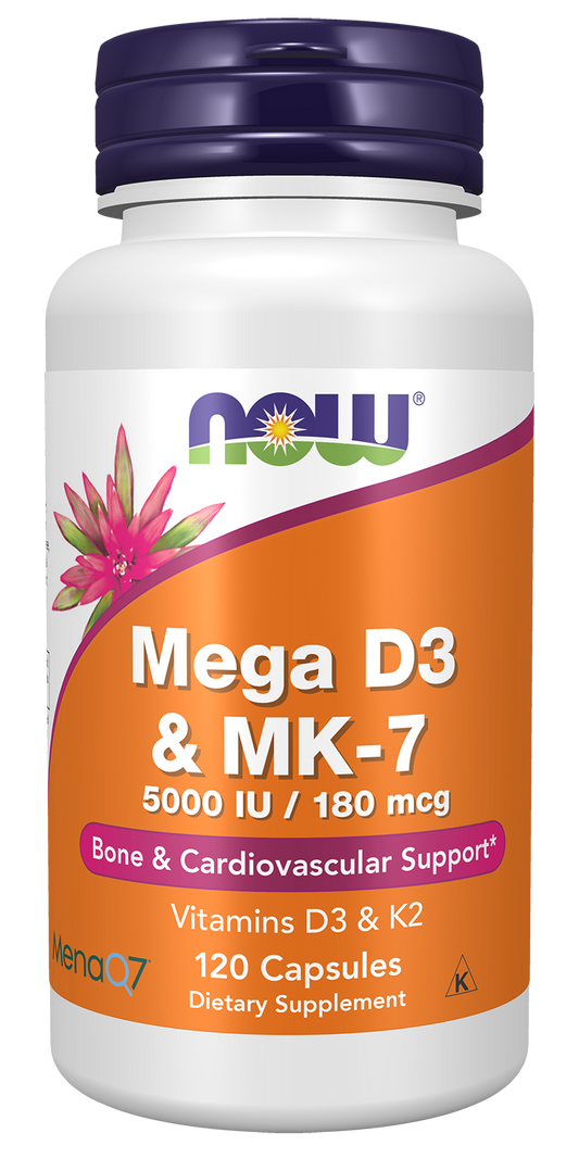 NOW Supplements, Mega D-3 & MK-7, 5000 IU / 180 mcg, 120 Caps