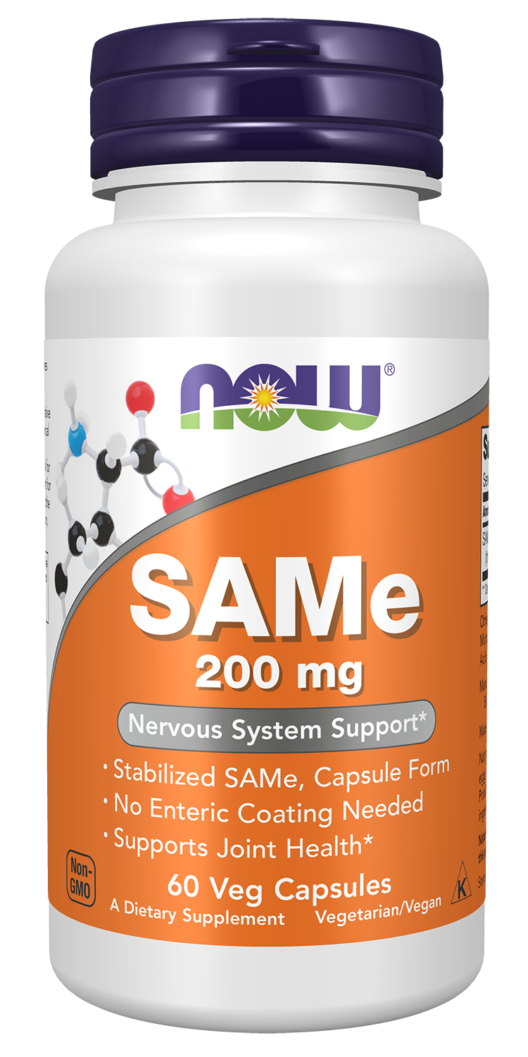 NOW Supplements, SAMe 200 mg, Nervous System Support*, 60 Veg Caps