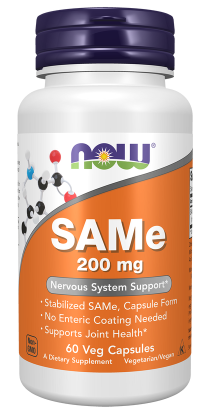 NOW Supplements, SAMe 200 mg, Nervous System Support*, 60 Veg Caps