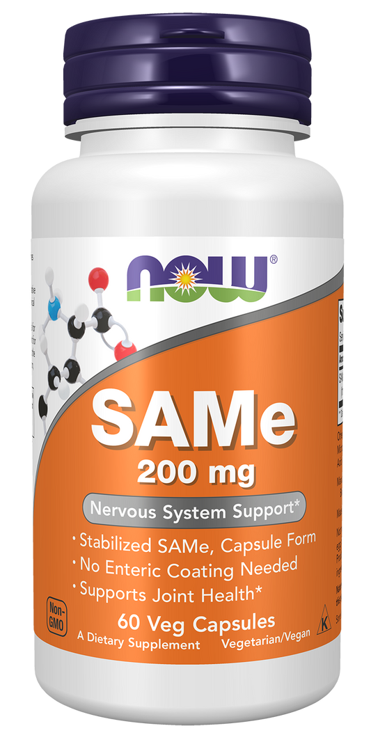 NOW Supplements, SAMe 200 mg, Nervous System Support*, 60 Veg Caps