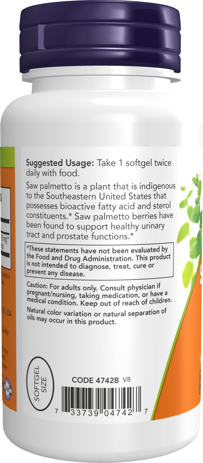 NOW Supplements, Saw Palmetto Extract 160 mg, Men's Health*, 120 Softgels
