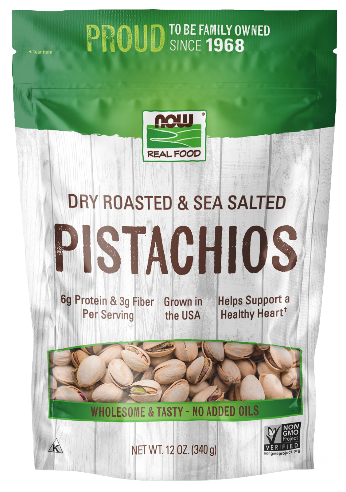 NOW Foods, Pistachios, Roasted with Sea Salt, 12 oz