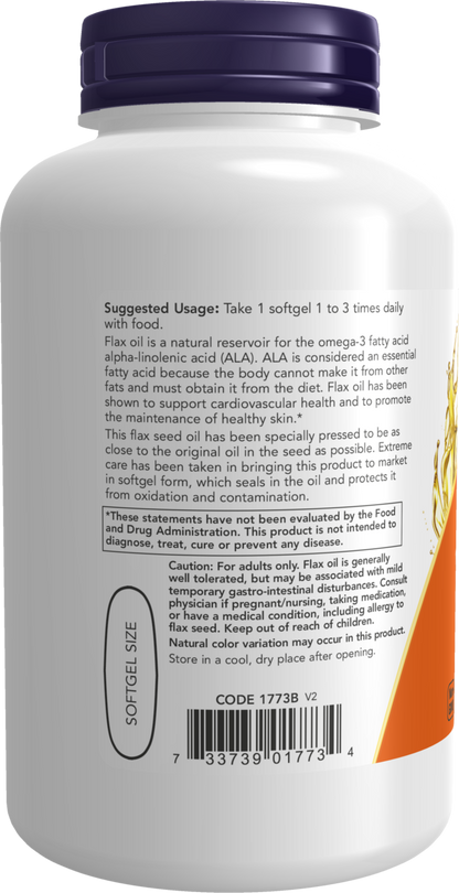 NOW Supplements, Flax Oil 1,000 mg, Cardiovascular Support*, 120 Veg Softgels
