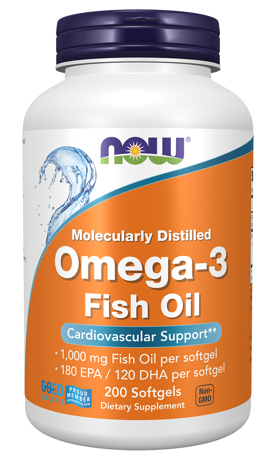 NOW Supplements, Omega-3 180 EPA / 120 DHA, Molecularly Distilled, Cardiovascular Support*, 200 Softgels