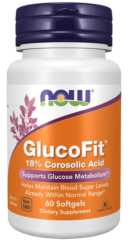 NOW Supplements, GlucoFit® with 18% Corosolic Acid, 60 Softgels