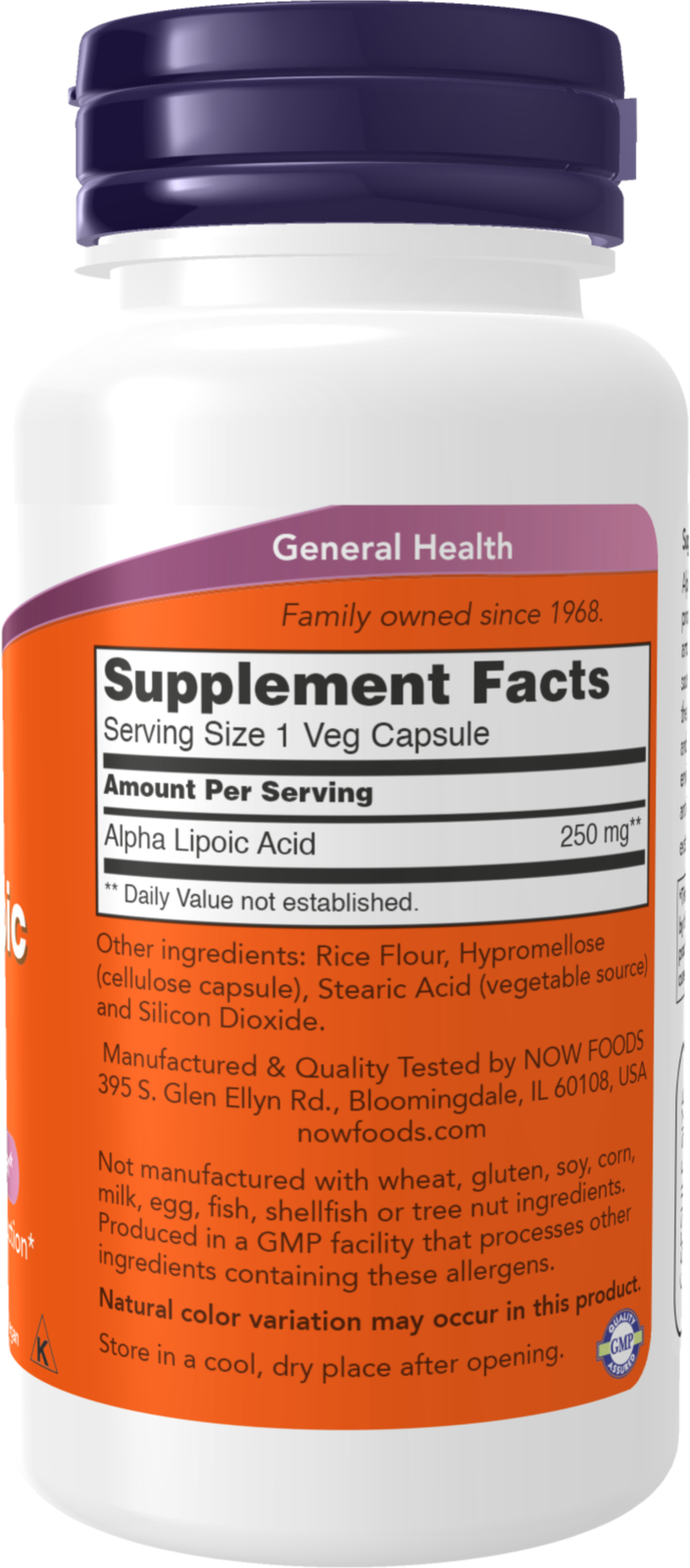 NOW Supplements, Alpha Lipoic Acid 250 mg, 60 Veg Caps