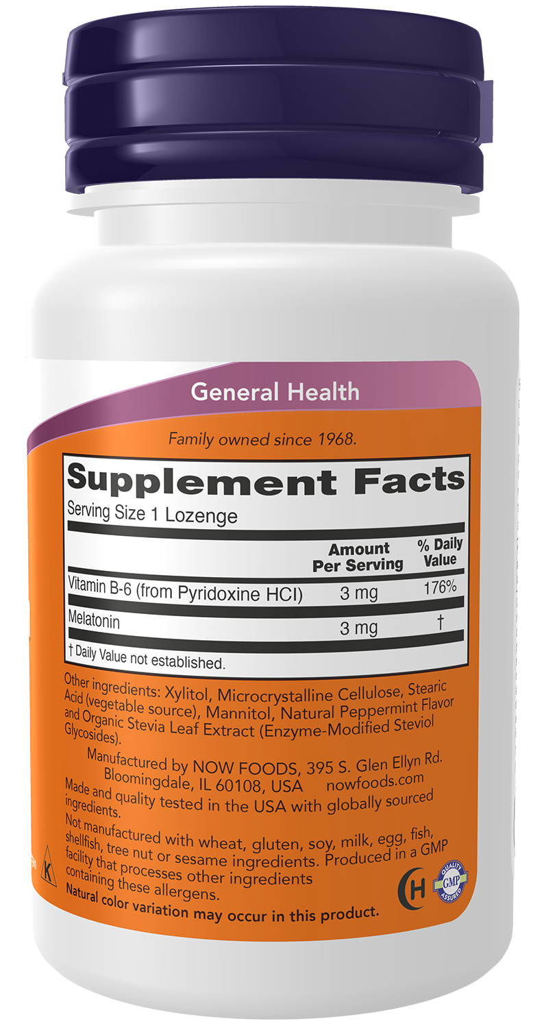 NOW Supplements, Melatonin 3 mg, Healthy Sleep Cycle*, 90 Chewable Lozenges