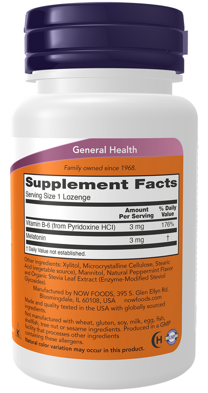 NOW Supplements, Melatonin 3 mg, Healthy Sleep Cycle*, 90 Chewable Lozenges
