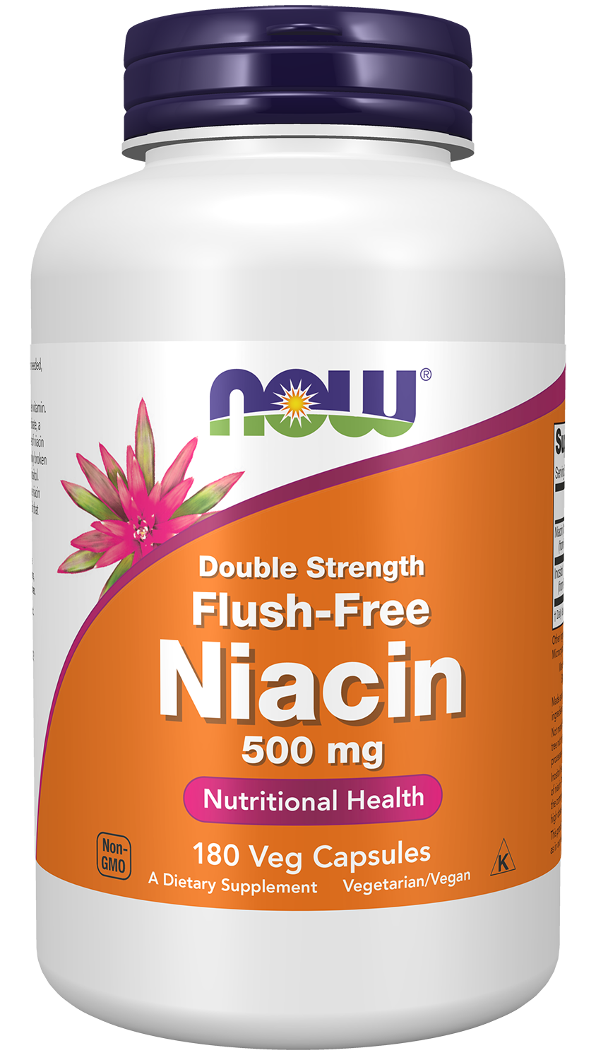 NOW Supplements, Niacin (Vitamin B-3) 500 mg, Flush-Free, 180 Veg Caps