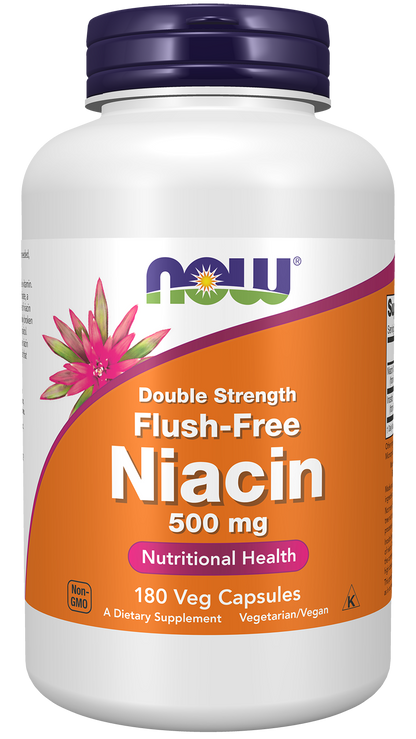 NOW Supplements, Niacin (Vitamin B-3) 500 mg, Flush-Free, 180 Veg Caps