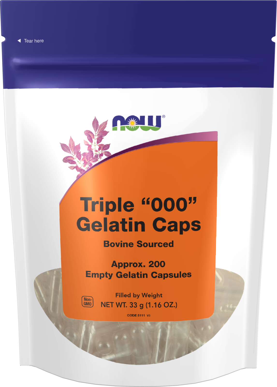 NOW Supplements, Empty Gelatin Caps, Triple "000", Bovine, 200 Gel Caps