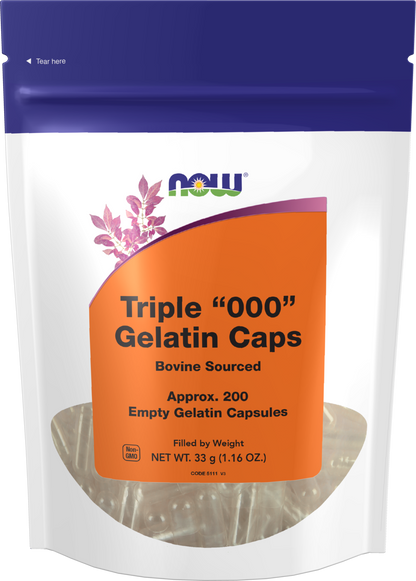 NOW Supplements, Empty Gelatin Caps, Triple "000", Bovine, 200 Gel Caps