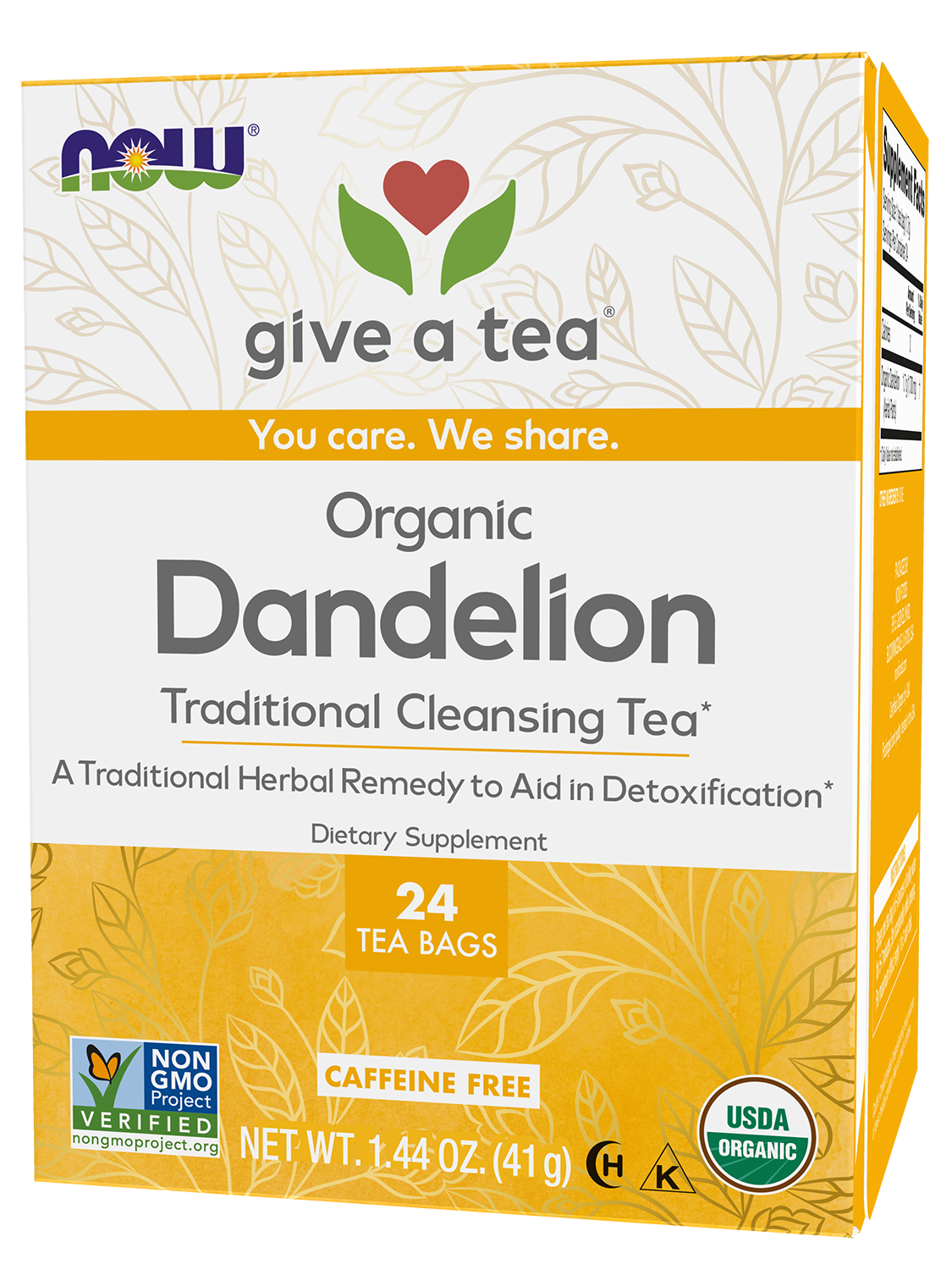 NOW Foods Give a Tea®, Certified Organic Dandelion, Cleansing Tea*, 24 Bags